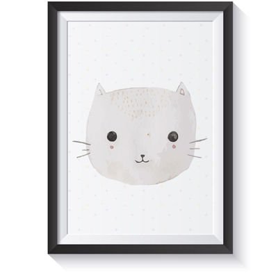 Plakat szary kotek na kropeczkach PLA-0004