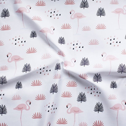 Tkanina ćwiartka FQ różowe flamingi na bialym MAT-3031