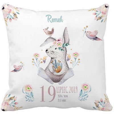 Poduszka metryka dla dzieci szary zajączek zając pod-3194