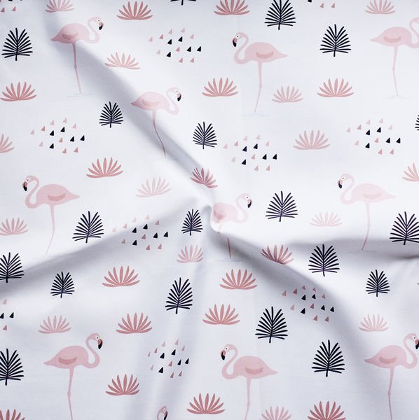 Tkanina ćwiartka FQ różowe flamingi na bialym MAT-3031