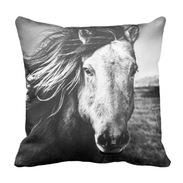 Poduszka Koń jeździectwo czarno-biały pod-6138