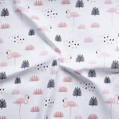 Tkanina ćwiartka FQ różowe flamingi na bialym MAT-3031